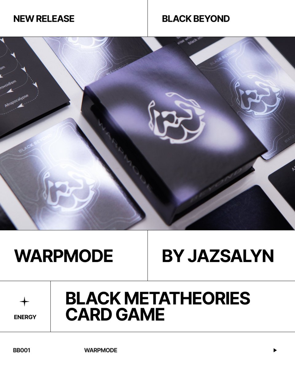 WARPMODE is out now.

As a part of the game players draw cards and respond to prompts to rethink social frameworks through Black Metatheories: Afrofuturism, Afronowism, Afrovoidism, and Afropocalypse.

blackbeyond.metalabel.com/warpmode
