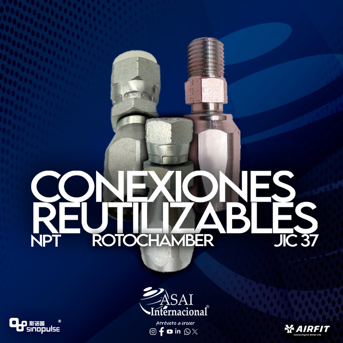 ASAIINTERNACIO1's tweet photo. 📷¡Conecta tus sistemas con confianza!📷
Nuestras conexiones reutilizables NPT, JIC 37° y NPT a Rotochamber ofrecen una solución duradera para tus aplicaciones industriales. Fáciles de instalar, perfectas para sistemas hidráulicos, neumáticos y más.
#ASAIInternacional #Conexiones https://t.co/JjhIr1sNV3