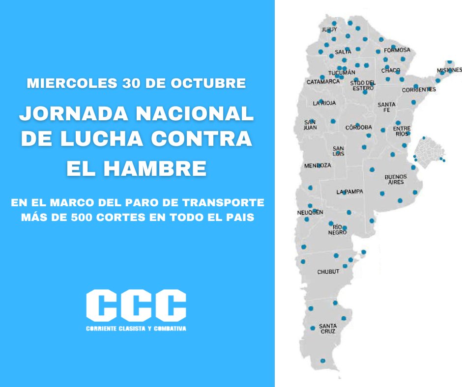 📷
30/10: Jornada Nacional de Lucha contra el Hambre  

La Corriente Clasista y Combativa se suma al PARO NACIONAL  de transportistas. Más de 500 cortes de ruta, ollas populares y asambleas en todo el país.

👉 Conoce los detalles  aquí: cccnacional.com/blog/jornada-n…