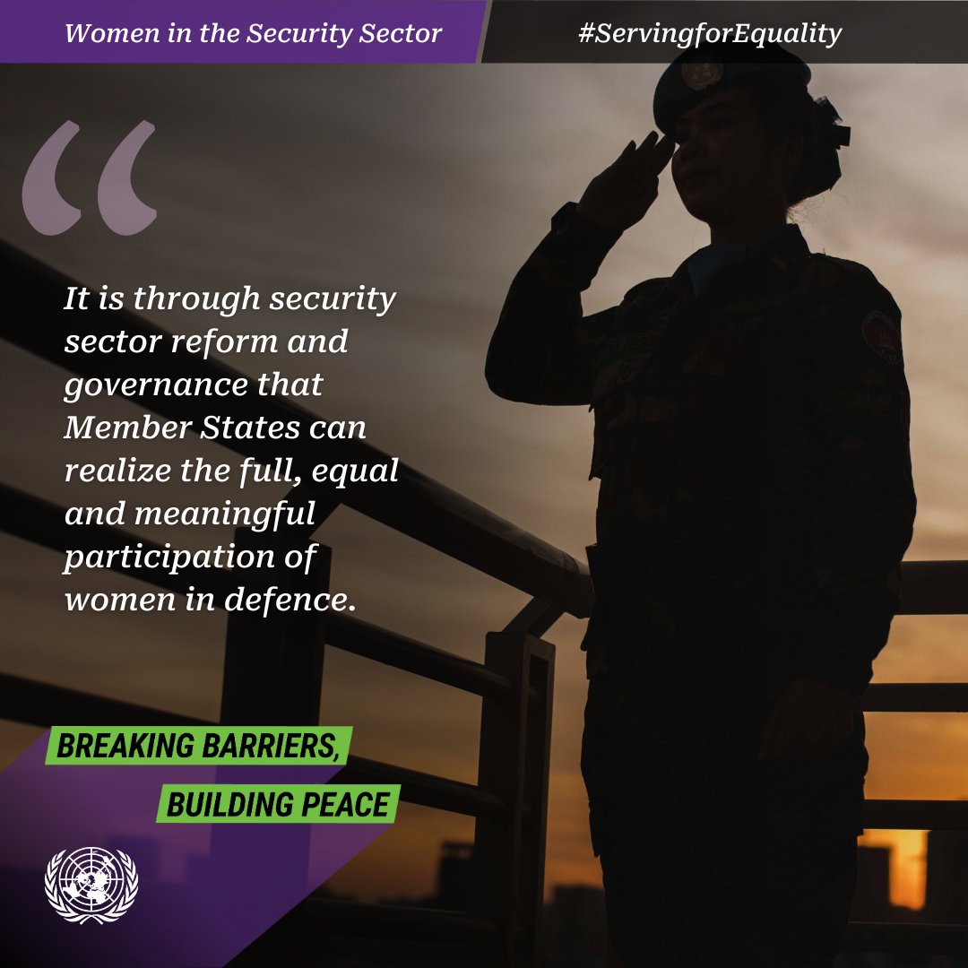 UN_SSR's tweet image. It is through security sector reform and governance that Member States can realize the full, equal and meaningful participation of women in defence.

bit.ly/4f447F8

#WomenInDefenceReport #Servingforequality