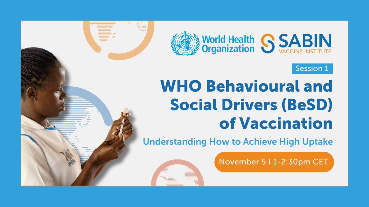 Webinar happening next Tuesday, November 5: "Understanding How to Achieve High Uptake" - the first of a two-part webinar series with <a href="/WHO/">World Health Organization (WHO)</a> about the behavioural and social drivers of vaccination (BeSD).

Register today ⤵️ us02web.zoom.us/meeting/regist…