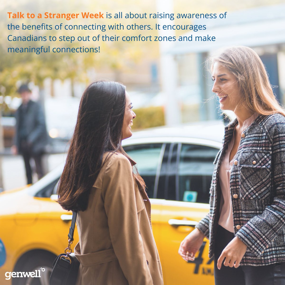 GenWellProject's tweet photo. It’s #TalkToAStranger week From November 18th-24th! 

We encourage everyone to take a moment to reconnect with the world around us by embracing the power of simple interactions. 

Say hi, share a smile or even open a door for a stranger!

#GenWell #TTSW #HumanConnection https://t.co/462UbnLaTp
