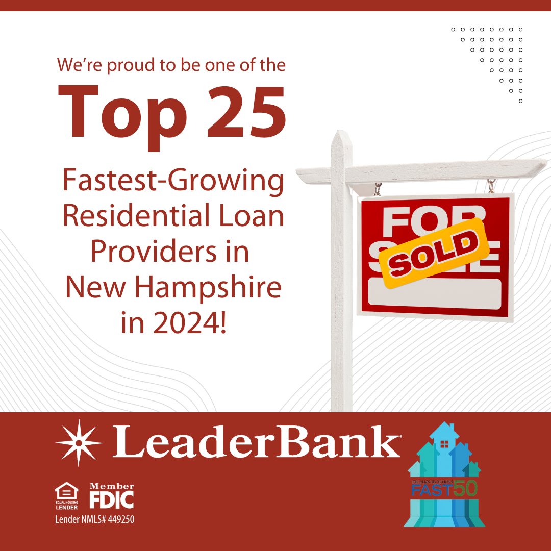 LeaderBank's tweet image. We're excited to share Leader Bank was named one of the fastest-growing loan providers in New Hampshire by The Registry Review! We want to thank all of our hardworking loan officers &amp;amp; trusted clients for helping us reach this milestone. 

#NewHampshire #NHRealEstate #LeaderBank
