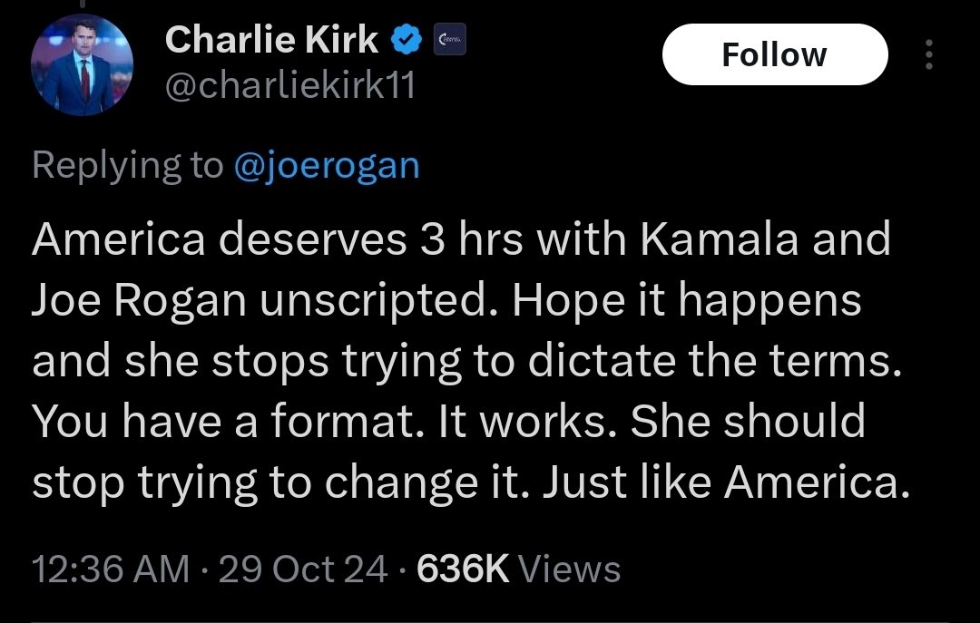 BarryBleunNila2's tweet image. Unlike trump, @VP still has a full-time job, along with a strenuous, time-consuming campaigning schedule. 

Kamala doesn't have time to go on Joe Rogan for 3 hours, mainly bc she wouldn't be allowed to ramble on like trump at sundown. 
#DemVoice1 #wtpBLUE #HarrisWalzObviously