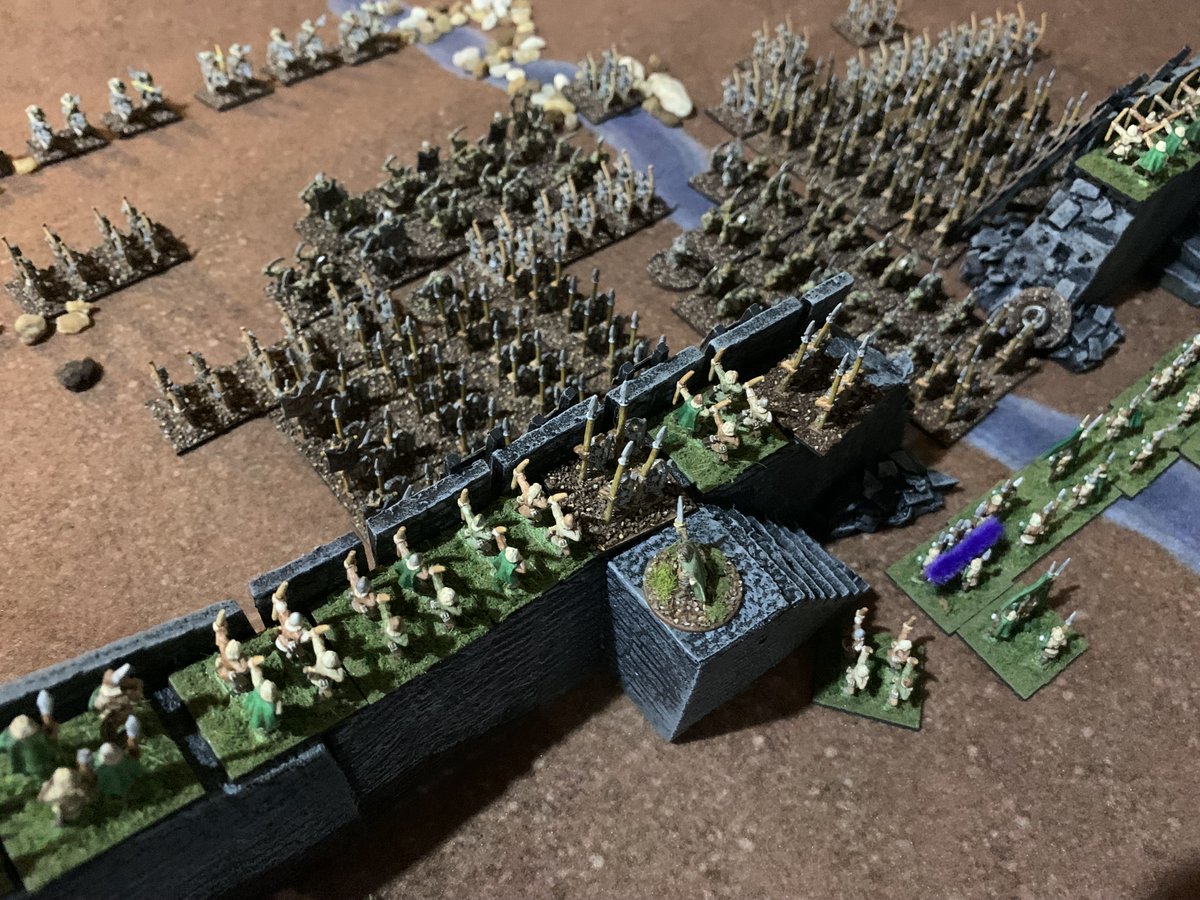 LMT_Studio's tweet photo. Middle-Earth/Lord of the Rings project: Broke out my Helm's Deep setup for another refight using Copplestone 10mm figures and scratch built terrain.   #10mm #lotr #wargame #middleearth @NorthStarFigs https://t.co/MC5JJdoJes