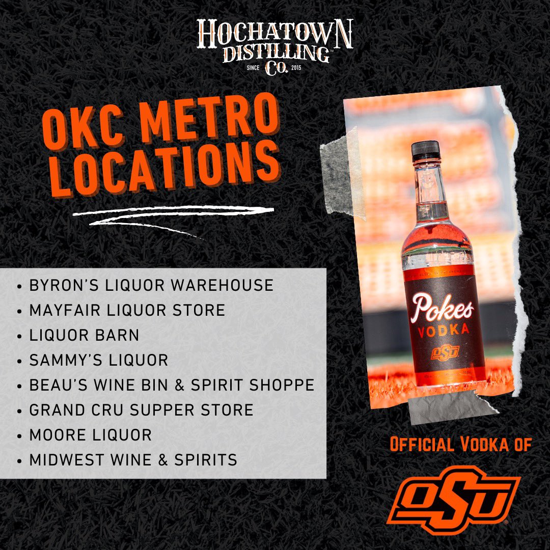 HochatownDist's tweet photo. Where does our Pokes Vodka take you? Get ready for ππ¦ππ«π’ππβπ¬ ππ«πππππ¬π ππ¨π¦πππ¨π¦π’π§π by grabbing your bottle at any of the following stores in OKC! π§‘
#GoPokes #OKStateHC #PokesVodka #HochatownDistilling
*Drink Responsibly. @goFAAR https://t.co/VGnY31Qt0o