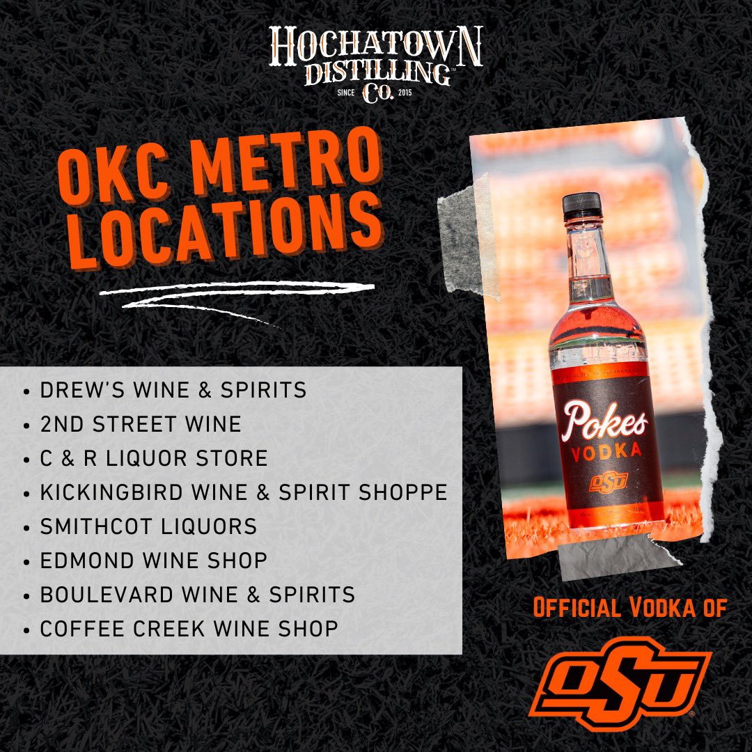 HochatownDist's tweet photo. Where does our Pokes Vodka take you? Get ready for ππ¦ππ«π’ππβπ¬ ππ«πππππ¬π ππ¨π¦πππ¨π¦π’π§π by grabbing your bottle at any of the following stores in OKC! π§‘
#GoPokes #OKStateHC #PokesVodka #HochatownDistilling
*Drink Responsibly. @goFAAR https://t.co/VGnY31Qt0o