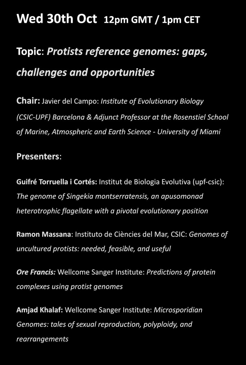 Javier del Campo (@fonamental) on Twitter photo This week we have the privilege to enjoy worldwide the great talks on biodiversity genomics of #BG24 🙌 Don’t miss tomorrow the symposium promoted by the <a href="/CatBiogenoma/">Catalan Initiative for the Earth Biogenome Project</a> on #Protists Genomics 🦠🧬 (the hidden and larger eukaryotic genomic diversity) biodiversitygenomicsconference.org This week we have the privilege to enjoy worldwide the great talks on biodiversity genomics of #BG24 🙌 Don’t miss tomorrow the symposium promoted by the <a href="/CatBiogenoma/">Catalan Initiative for the Earth Biogenome Project</a> on #Protists Genomics 🦠🧬 (the hidden and larger eukaryotic genomic diversity) biodiversitygenomicsconference.org