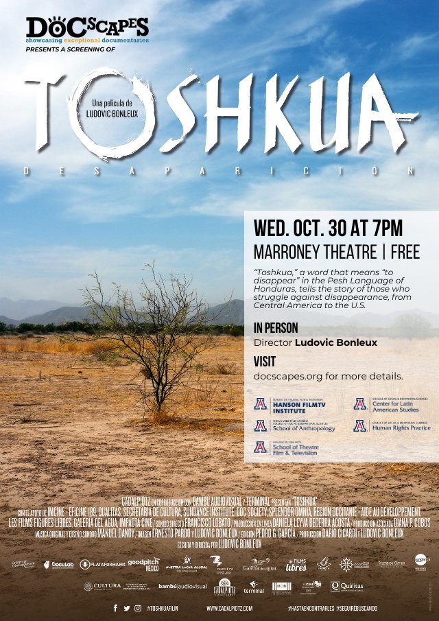 Free Film Screening of TOSHKUA with Filmmaker Ludovic Bonleux.

Wednesday, Oct. 30 at 7pm
Marroney Theatre