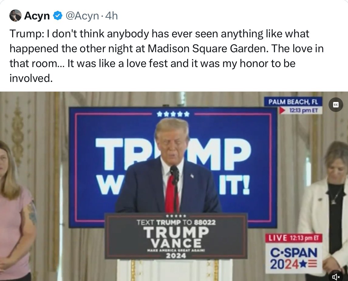 jazzmessenger's tweet photo. #MSNBC #DeadlineWH Trump has already made public comments regarding the vile comments at Madison Square Garden, He has ZERO remorse…NONE !!!! #Shocked #Anybody ? #DidNotThinkSo 😞 https://t.co/WjBXkg1Q2B