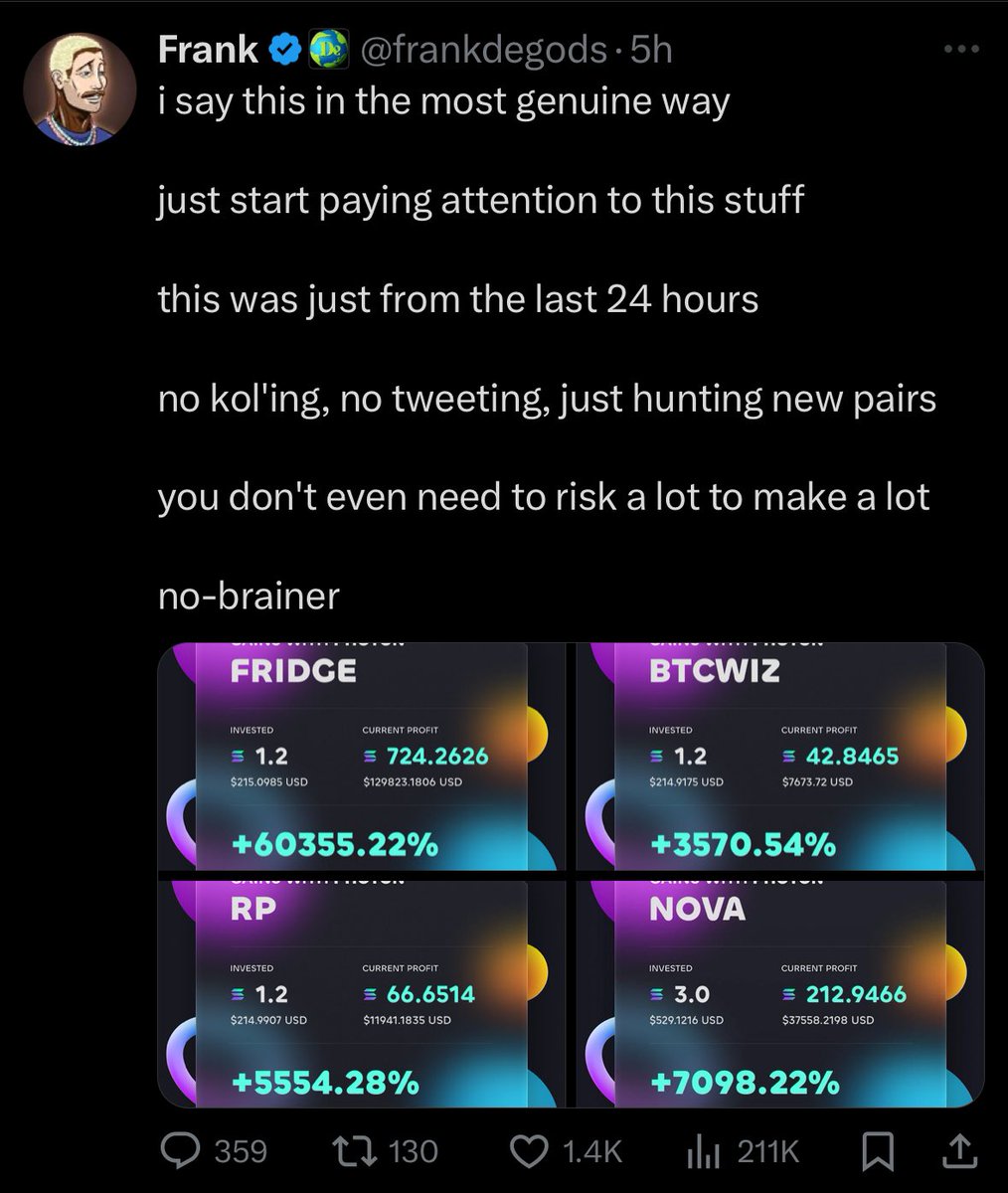 Losing credibility by the day

Dude posts his wallet publicly. Dude shills low caps in a TG group with thousands. Dude likely gets insider information from cabals. Dude bull posts his bags to his followers using them as exit liquidity.

This isn’t trading, this is manipulation at