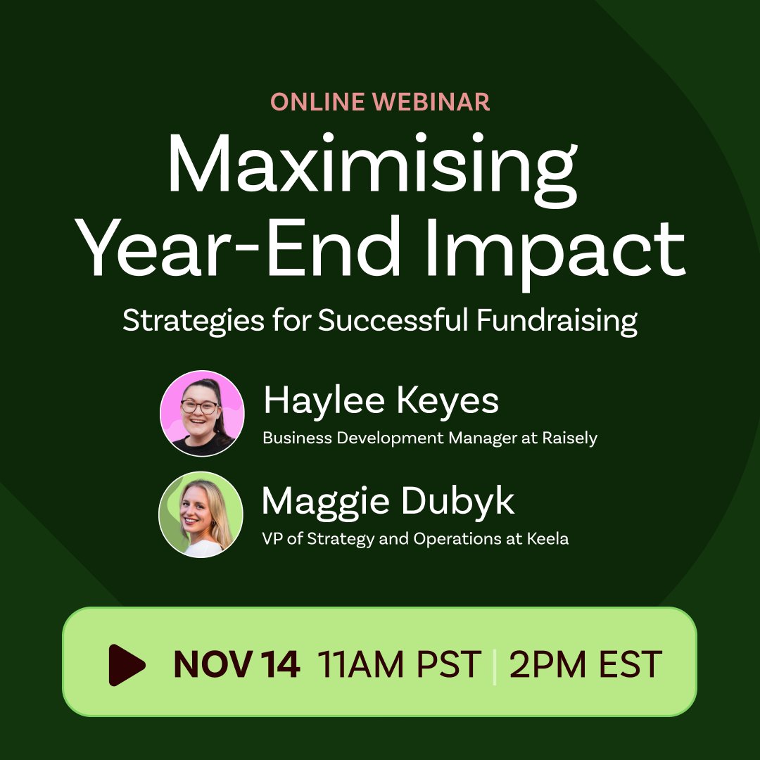 Ready to maximize year-end impact? Join us and Raisely for a free webinar on Nov 14, 11 AM PST/2 PM EST! 📅
🌟 Tips for year-end asks &amp; GivingTuesday 🔄 Re-engaging donors 🤖 Using AI for smarter strategies
Register now for your best #GivingSeason yet: hubs.ly/Q02W2XMs0