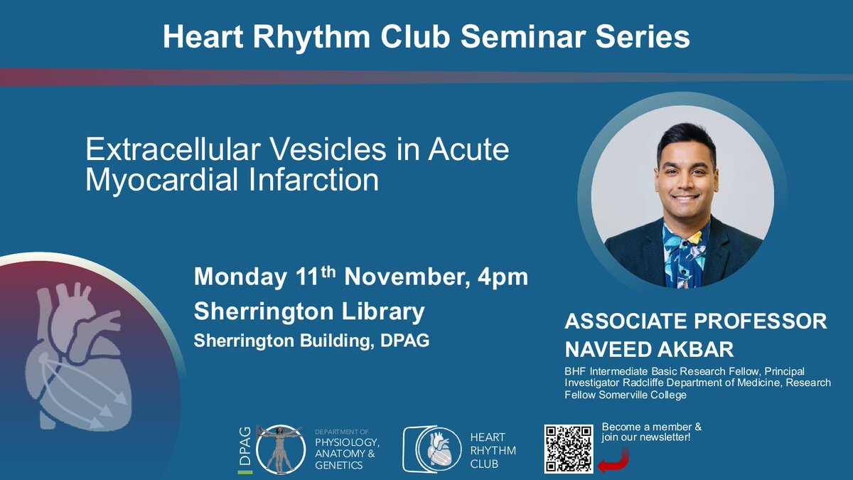 Heart Rhythm Club (@heartrhythmclub) on Twitter photo It was a huge pleasure having Prof Paterson giving the first talk <a href="/OxfordDPAG/">Department of Physiology Anatomy & Genetics (DPAG)</a> today. Thank you to all who came and supported us. Special thanks to Profs <a href="/VVyazovskiy/">Vlad Vyazovskiy</a> <a href="/ZoltanMolnar64/">Zoltan Molnar</a> for all your guidance. Our next event will be featuring Prof Naveed Akbar on November 11th at 4pm. It was a huge pleasure having Prof Paterson giving the first talk <a href="/OxfordDPAG/">Department of Physiology Anatomy & Genetics (DPAG)</a> today. Thank you to all who came and supported us. Special thanks to Profs <a href="/VVyazovskiy/">Vlad Vyazovskiy</a> <a href="/ZoltanMolnar64/">Zoltan Molnar</a> for all your guidance. Our next event will be featuring Prof Naveed Akbar on November 11th at 4pm.