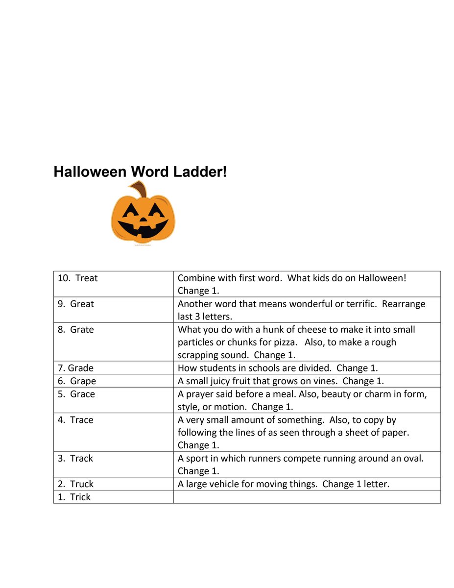 TimRasinski1's tweet photo. WORD LADDER WEDNESDAY!
Here's one more Word Ladder for Halloween!  Enjoy!
@ILAToday @ReadingRockets @reading_league @IMSEOG https://t.co/pQqz99vHZE
