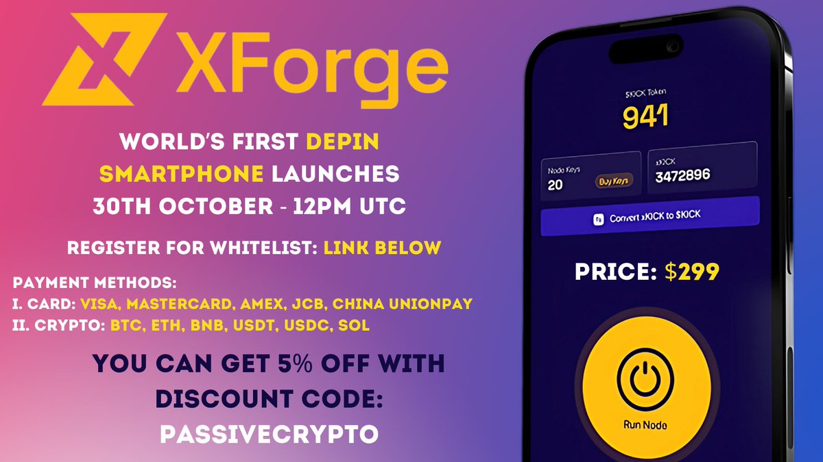 Passive Crypto Income | #Token2049 Dubai (@passivecryptom) on Twitter photo The Xforge <a href="/xprotocol_org/">XProtocol.org | Xardian Nodes</a> sale is happening tomorrow!
Here is what you need to know:
1. You need to register for the whitelist
2. Pay in Crypto or Credit Card
4. Shipping in Q1 2025
3. You can use the code passivecrypto for 5% off or click here: xprotocol.org/xforge/preorde… The Xforge <a href="/xprotocol_org/">XProtocol.org | Xardian Nodes</a> sale is happening tomorrow!
Here is what you need to know:
1. You need to register for the whitelist
2. Pay in Crypto or Credit Card
4. Shipping in Q1 2025
3. You can use the code passivecrypto for 5% off or click here: xprotocol.org/xforge/preorde…