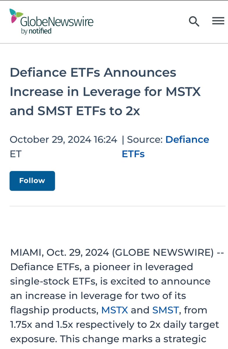 MSTX and $MSTU are both now effectively providing 4x leveraged Bitcoin  exposure. In corresponding news, I bought a handful of each today with a  EOY timeframe to book a profit. Betting on