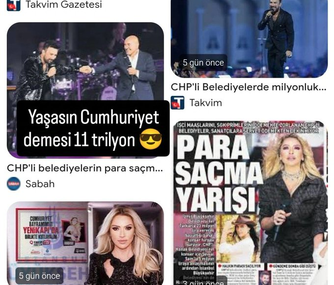 Cumhuriyet Bayramında kime ne kazandı.

Duman 4.5 milyon
Hadise 6 milyon 
Bengü 3.5 milyon
Erol engin 2.5 milyon 
Zülfü livaneli 3.5 milyon
Sila 3.5 milyon
Atena 4.5 milyon
Şevval Sam 3.5 milyon

Siz ne kazandınız ?