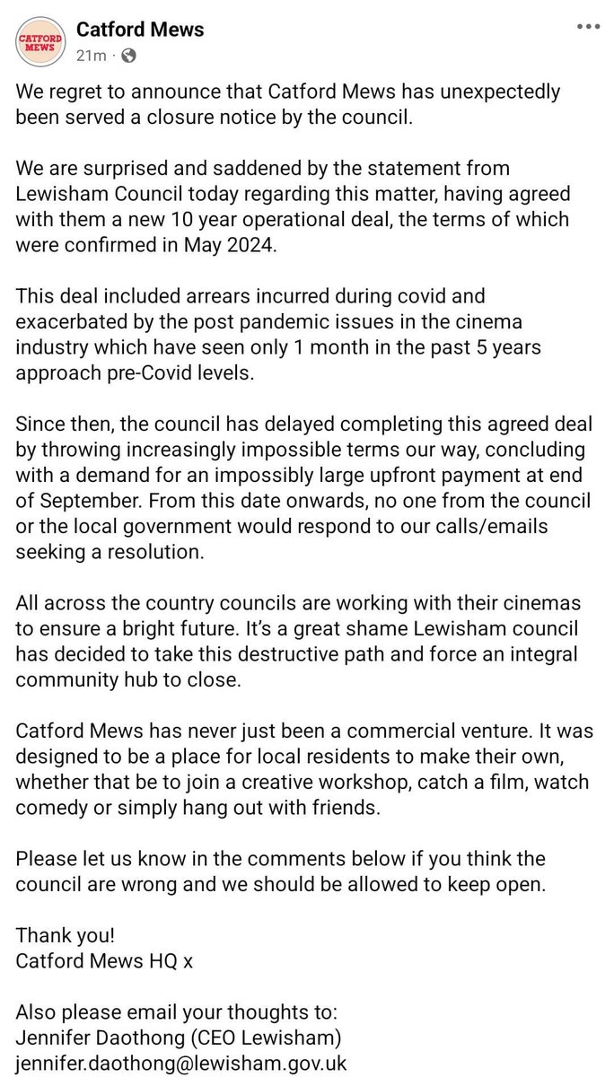 Bob From Brockley 🥤 (@bobfrombrockley) on Twitter photo Really gutted that <a href="/LewishamCouncil/">Lewisham Council</a> are closing much loved <a href="/CatfordMews/">Catford Mews</a>, one of my favourite paces in the borough Really gutted that <a href="/LewishamCouncil/">Lewisham Council</a> are closing much loved <a href="/CatfordMews/">Catford Mews</a>, one of my favourite paces in the borough
