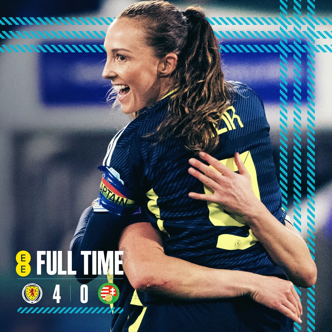 ScotlandNT's tweet photo. FULL TIME: Scotland 4-0 Hungary [5-0 Agg]

A fantastic performance at Easter Road sees us into the play-off final for #WEURO2025 qualification!

#SWNT https://t.co/PGihTQZH0H