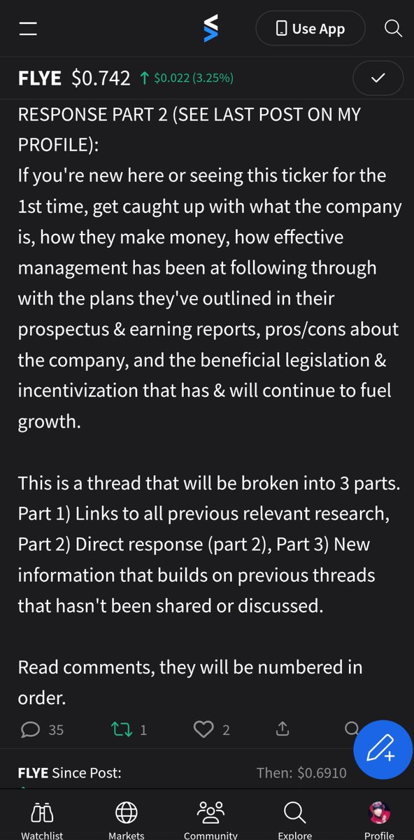 Look into $FLYE I believe it'll run. Start w/ the 1st link if u are unfamiliar w/ the ticker/company, all current research is in that link

stocktwits.com/IpoFlow/messag…

stocktwits.com/IpoFlow/messag…

$SPY $TSLA $GME $DJT $VLCN $STBX $HAO $LUCY $CHWY $RDDT $LVWR $AMC $FFIE