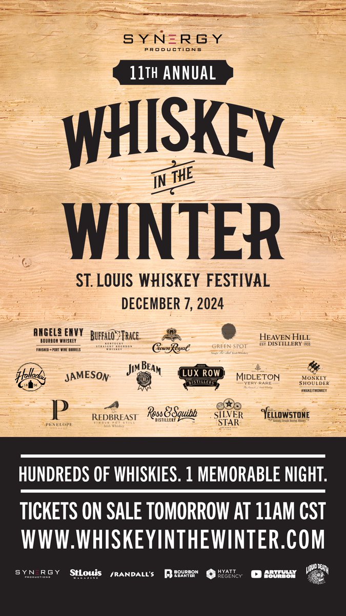 WhiskeySTL's tweet photo. Tickets on sale TOMORROW, 10/30 at 11am CT! Set your alarms - they always sell out! Visit https://t.co/grcdnBNMxf for more information! https://t.co/XvTiwDzUoP