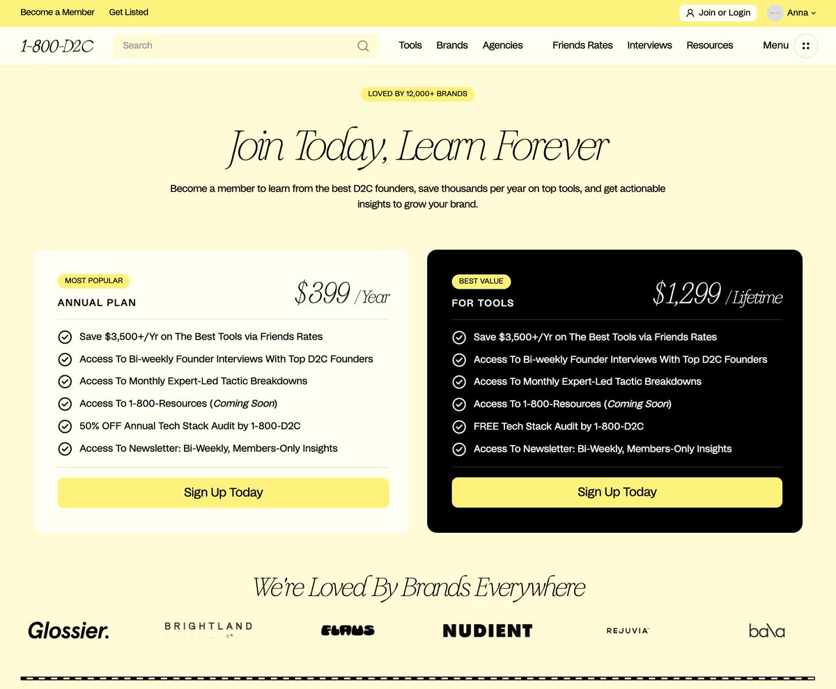 Soon launching a new membership model at <a href="/1800D2C/">1-800-D2C</a> that'll hopefully get us fully independent from tools and sponsors.

Right now, tools pay for their profile and can buy a newsletter ad if they want. 

We are flipping it so that our community can pay a small annual fee for