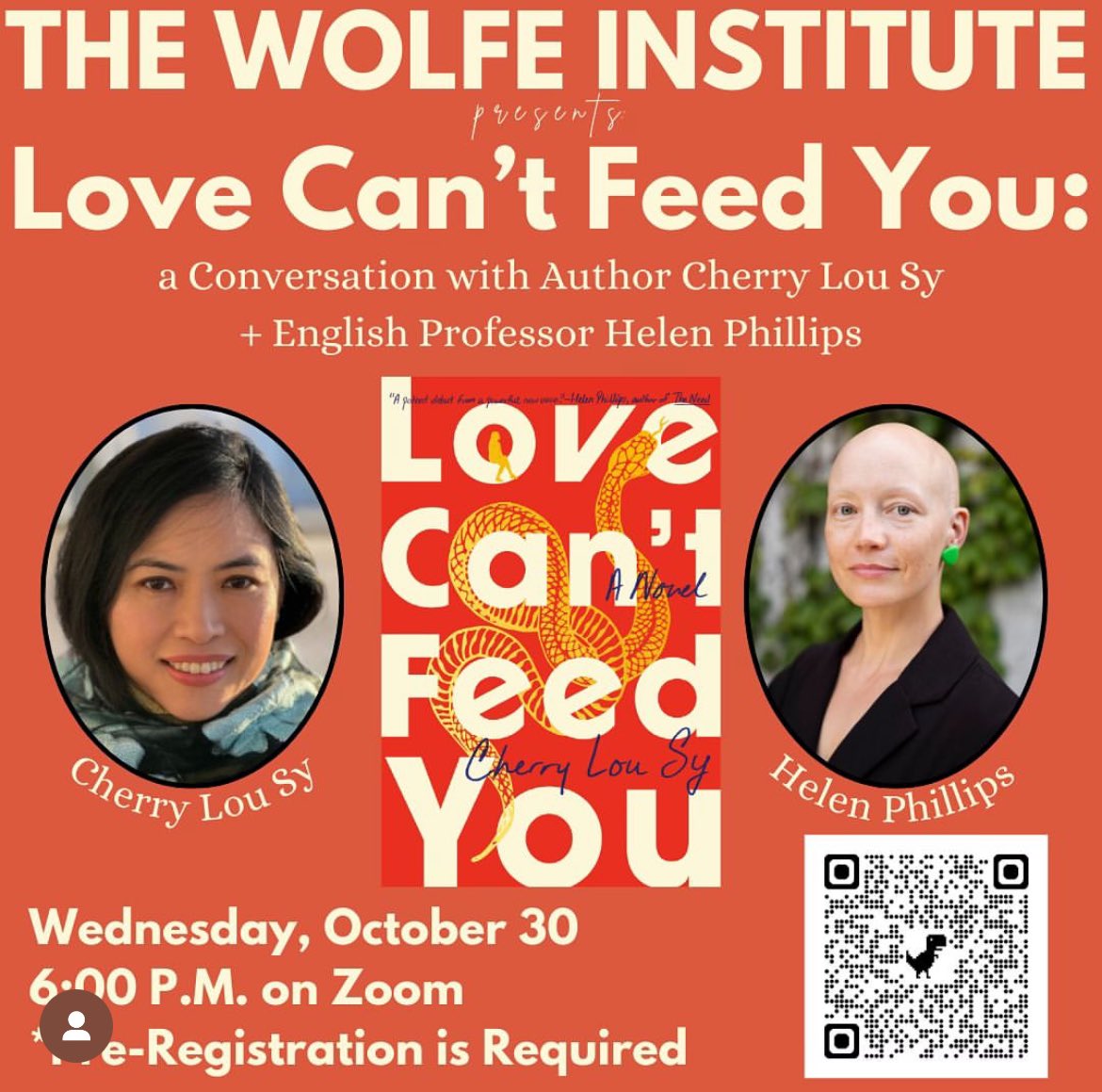 The Wolfe Institute for the Humanities (@wolfe_institute) on Twitter photo Join us online on Wednesday at 6pm for a celebration of Cherry Lou Sy’s debut novel with Sy in conversation with Helen Phillips. Zoom info: brooklyn.edu/event/love-can… <a href="/BCThinkers/">Brooklyn College Critical Thinkers</a> <a href="/BCWomensCenter/">BC Women's Center</a> <a href="/AMST_BC/">American Studies at Brooklyn College</a> <a href="/helencphillips/">Helen Phillips</a> <a href="/CherryLouSy/">Cherry Lou Sy—LOVE CAN’T FEED YOU—out now</a> <a href="/DuttonBooks/">Dutton Books</a> Join us online on Wednesday at 6pm for a celebration of Cherry Lou Sy’s debut novel with Sy in conversation with Helen Phillips. Zoom info: brooklyn.edu/event/love-can… <a href="/BCThinkers/">Brooklyn College Critical Thinkers</a> <a href="/BCWomensCenter/">BC Women's Center</a> <a href="/AMST_BC/">American Studies at Brooklyn College</a> <a href="/helencphillips/">Helen Phillips</a> <a href="/CherryLouSy/">Cherry Lou Sy—LOVE CAN’T FEED YOU—out now</a> <a href="/DuttonBooks/">Dutton Books</a>