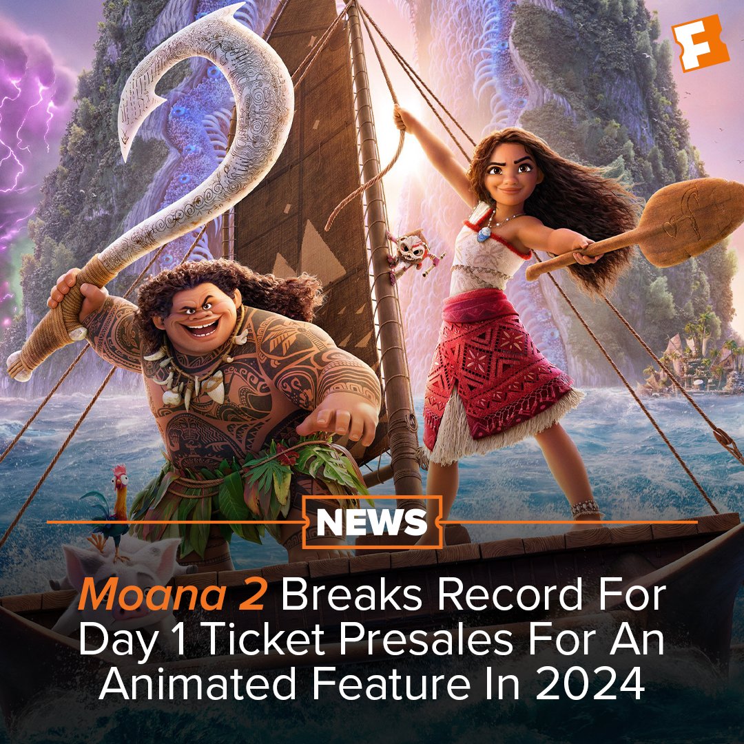 Fandango's tweet image. #Moana2 just broke the 2024 record for most day 1 ticketing presales for an animated feature. Do you have your tickets yet?
🎟️ &apos;s - fandan.co/Moana2