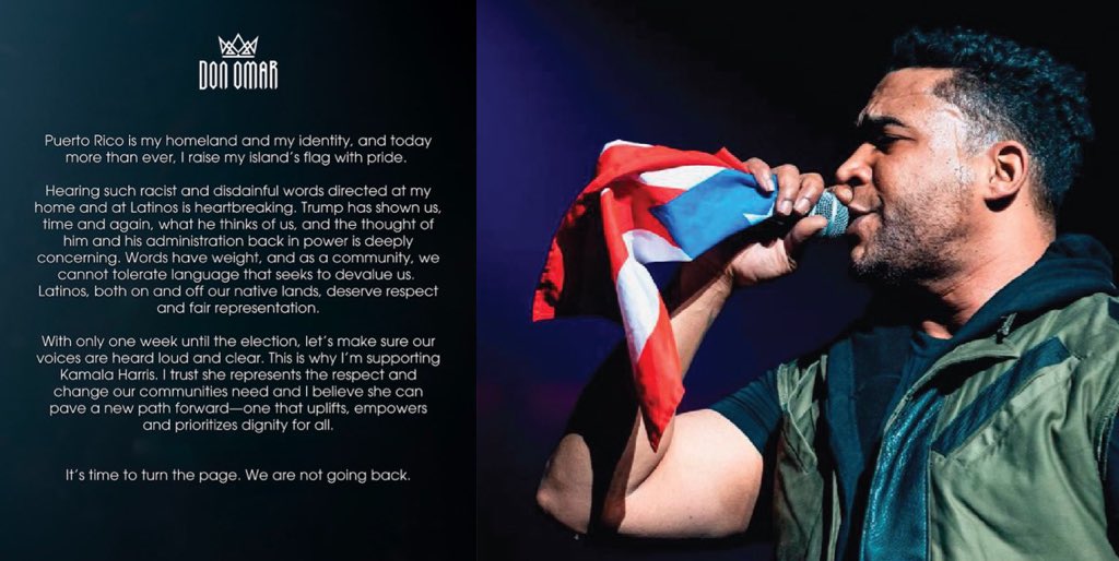 NEWS 

Don Omar, the King of Reggaeton, and one of the most famous Latin music stars, has come out to endorse Kamala Harris 

Omar, a native of Puerto Rico, has over 50 million followers on his various social media channels.