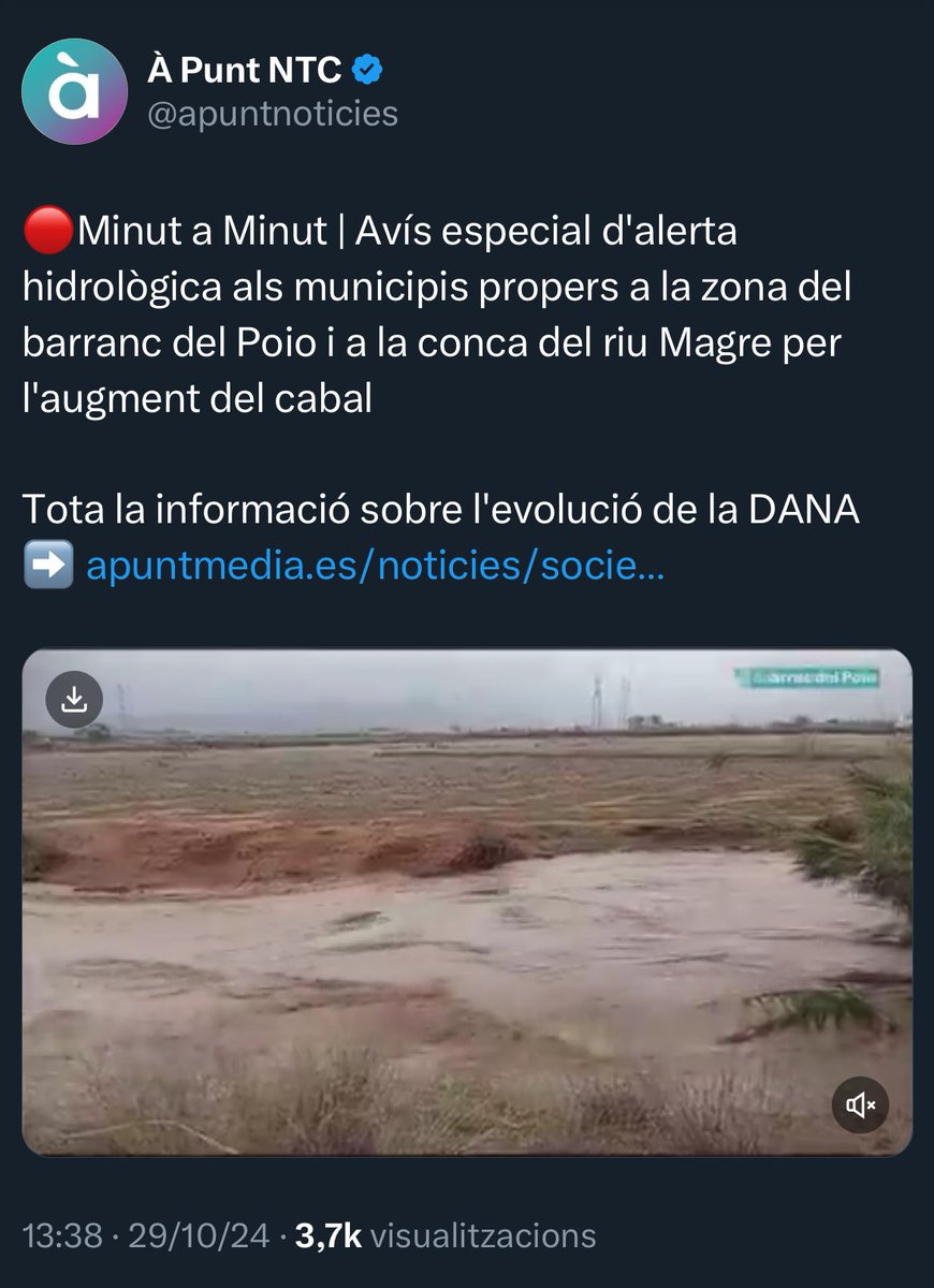 Si el primer avís de perill del barranc del Poio i el riu Magre és de les 13:38 hores, no és normal que a les 22 h. tingues tota l’Horta atrapada i el president no ha eixit a parlar fins passades les 21 h.