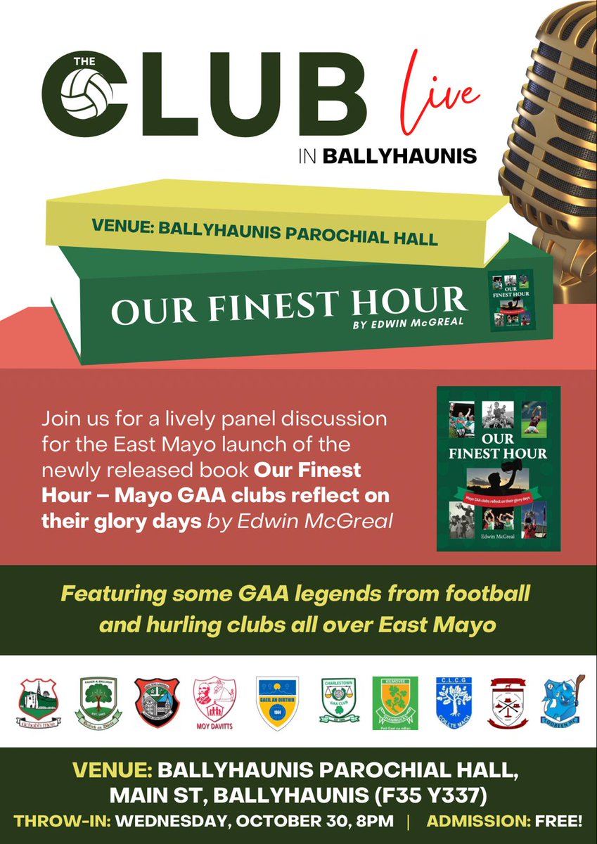 Edwin McGreal (@edmcgreal) on Twitter photo Delighted to reveal that <a href="/keithhiggins7/">Keith Higgins</a> will be among the special guests at the East Mayo launch of my book in Ballyhaunis Parochial Hall tomorrow night at 8pm. All welcome.
More details here from <a href="/MayoGAABlog/">Mayo GAA Blog</a>
mayogaablog.com/keith-higgins-… Delighted to reveal that <a href="/keithhiggins7/">Keith Higgins</a> will be among the special guests at the East Mayo launch of my book in Ballyhaunis Parochial Hall tomorrow night at 8pm. All welcome.
More details here from <a href="/MayoGAABlog/">Mayo GAA Blog</a>
mayogaablog.com/keith-higgins-…