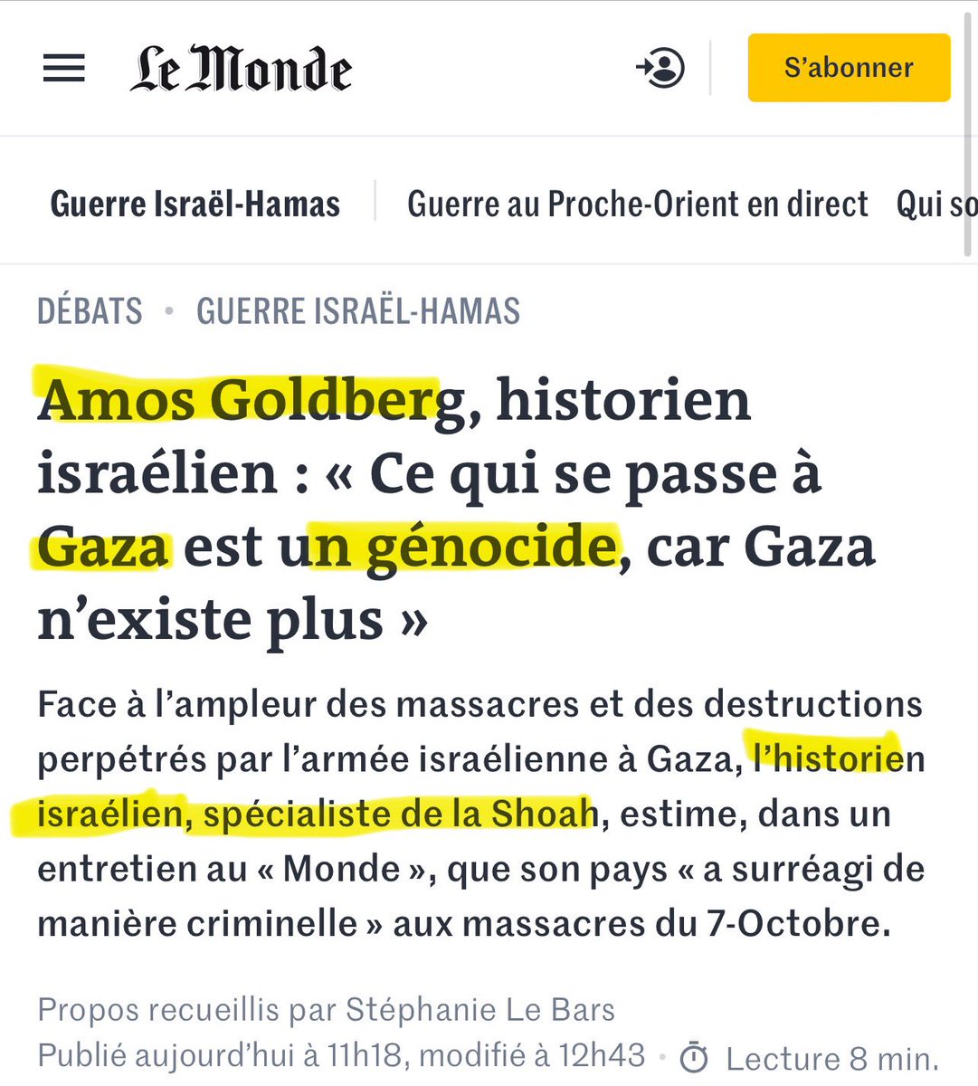 CaronAymericoff's tweet photo. Amos Goldberg, historien israélien spécialiste de la Shoah et Omer Bartov, historien israélo-américain également spécialiste de la Shoah, estiment tous deux qu’un génocide est en cours à Gaza.

Ils proposent une analyse autrement plus sérieuse que celles et ceux qui en France, et sans travail sur le sujet, parcourent les plateaux pour décrédibiliser et traiter d’antisémites celles et ceux qui disent la même chose.

@BHL @Enthoven_R @Le_CRIF @anne_sinclair @rabbidelphineH @CarolineYADAN @nous_vivrons @uejf