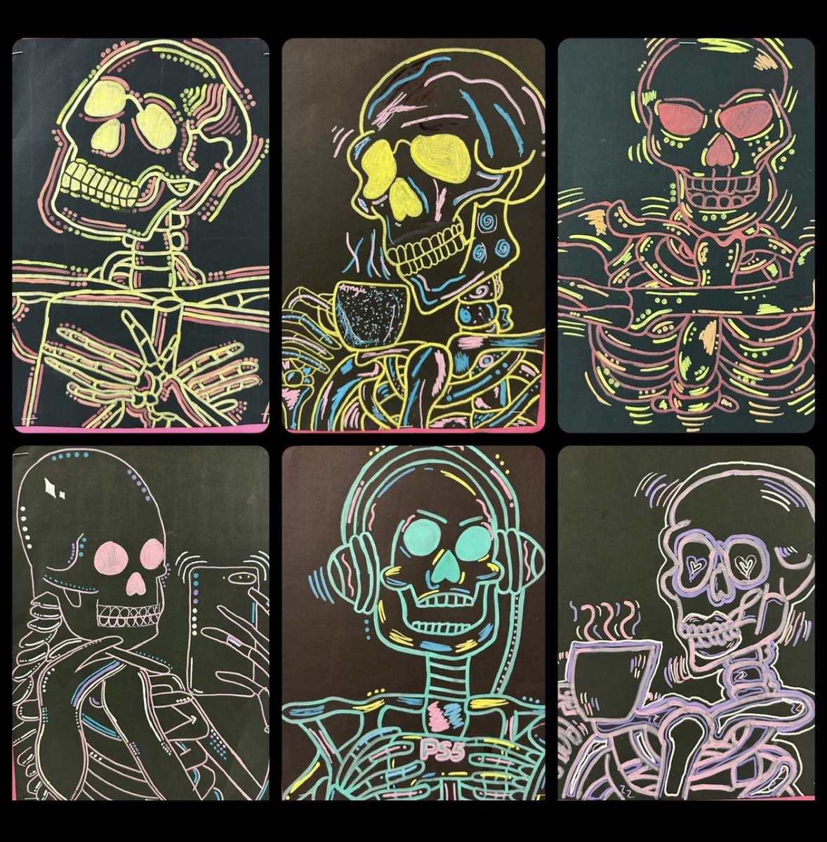 MsGraziosi's tweet image. ✨💀Neon Skeleton Drawings💀✨

#gridart #scale #proportion #art #halloween #artlessons skeletons #artlessons @StAndrewStormP