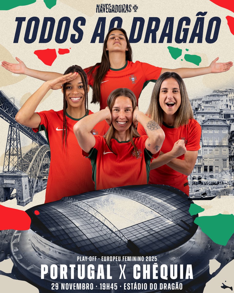 A Seleção Feminina vai jogar na 𝗖𝗜𝗗𝗔𝗗𝗘 𝗜𝗡𝗩𝗜𝗖𝗧𝗔! 🏟️🐉

#Navegadoras | #WEURO2025