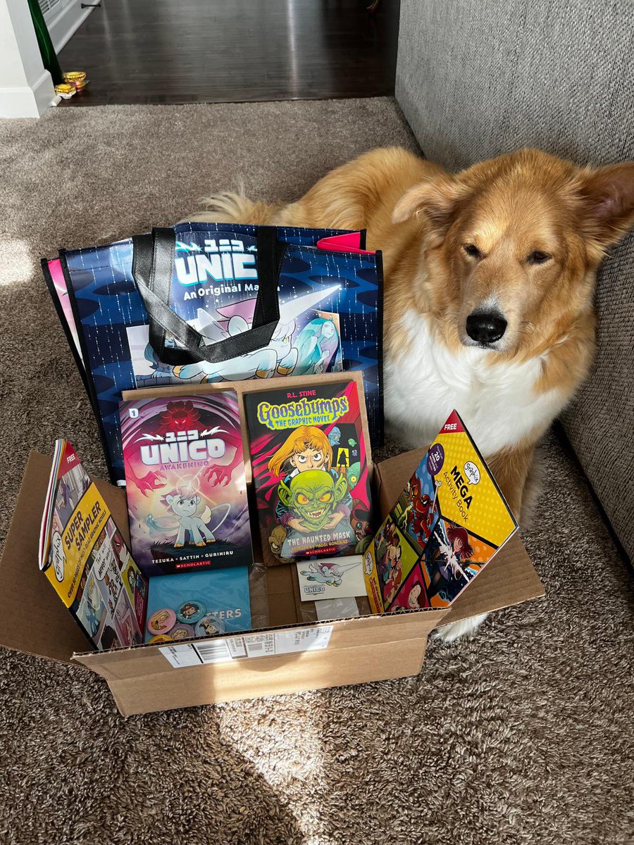 Thank you Scholastic Graphix for the surprise goodie box!

Packed with:
Books from <a href="/GraphixBooks/">Graphix Books 💥</a>
Adorable Unico tote bag
Baby-sitters Club pins
Exciting booklets &amp; more!
Our furry friend Happy Singh loves it and so does the whole family ScholasticGraphix #GoodieBox #BookLover