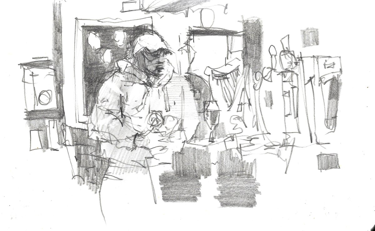Chainsaw_McGinn's tweet photo. Man at the bar in a hoodie and baseball cap. Tuesday night quiet after-work pint. #beeroclock #pubdrawing #pencildrawing #supportyourlocal https://t.co/hKVesYmnSV