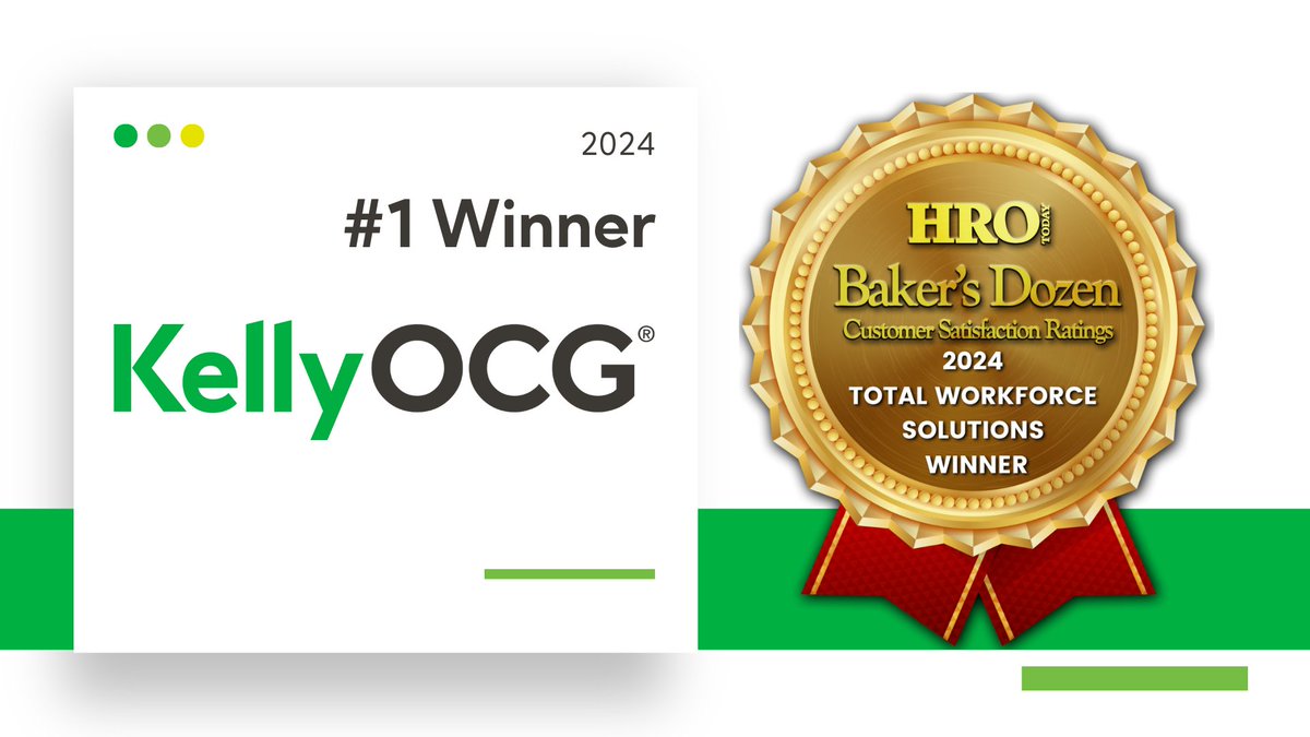 MattRYeager's tweet photo. I’m so proud to share that HRO Today named KellyOCG the #1 Total Workforce Solutions (Total Talent Management) provider on their Baker’s Dozen list! This award is based solely on customer satisfaction surveys, so we are thrilled that our customers feel we’re a great partner. https://t.co/esnr38y760