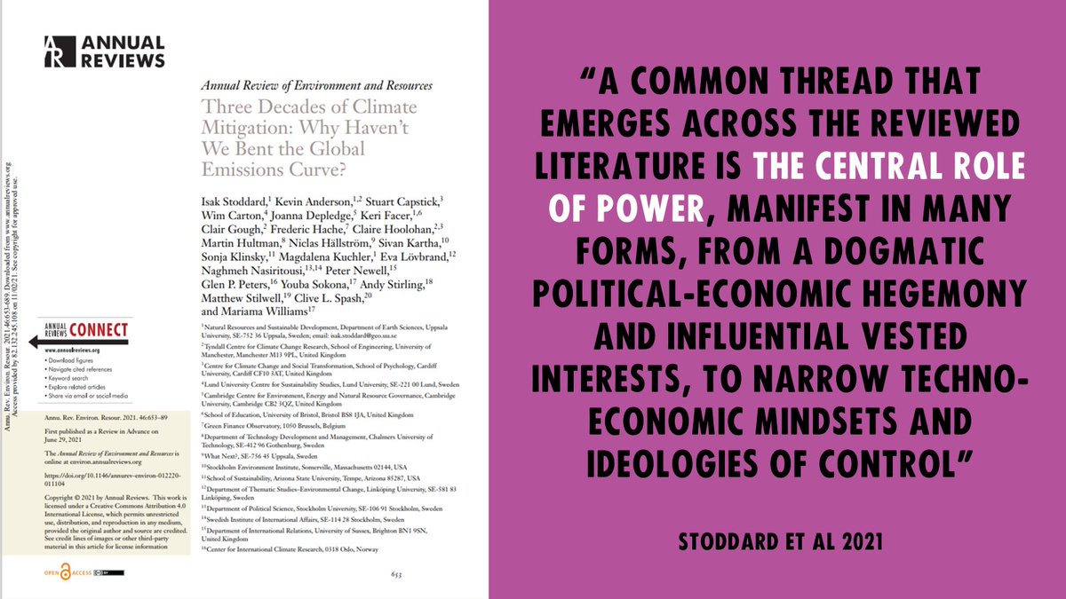16/ <a href="/IsakStoddard/">Isak Stoddard</a> <a href="/KevinClimate/">Kevin Anderson</a> et al also wrote a very important review looking into the reasons for the inaction, which highlighting the crucial role of *political power* as the key obstacle.

annualreviews.org/content/journa…