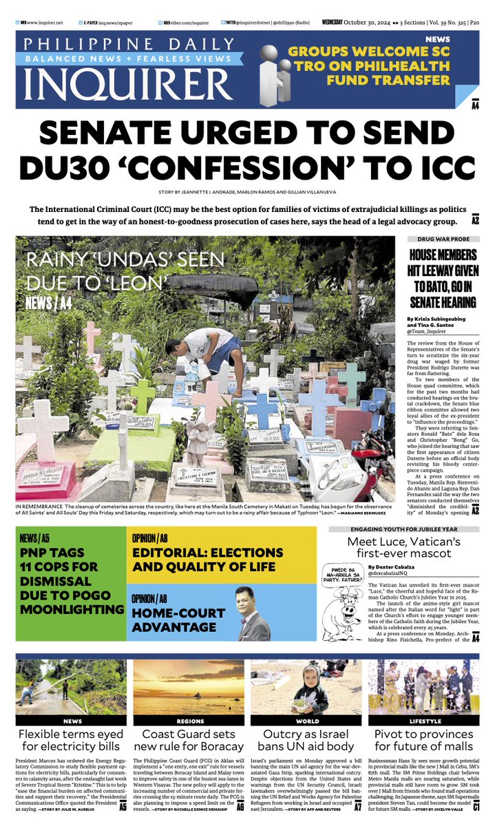 Today's Inquirer front page (Oct. 30, 2024). More at https://t.co ...