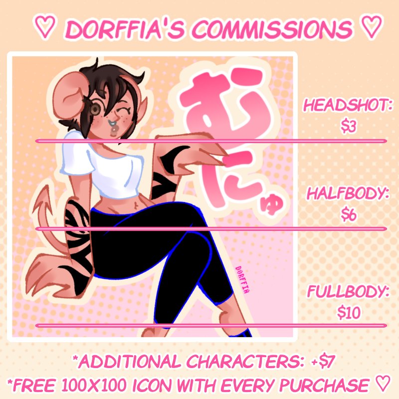 dorffia's tweet image. Updated commission prices 🩷 plus examples 🩷