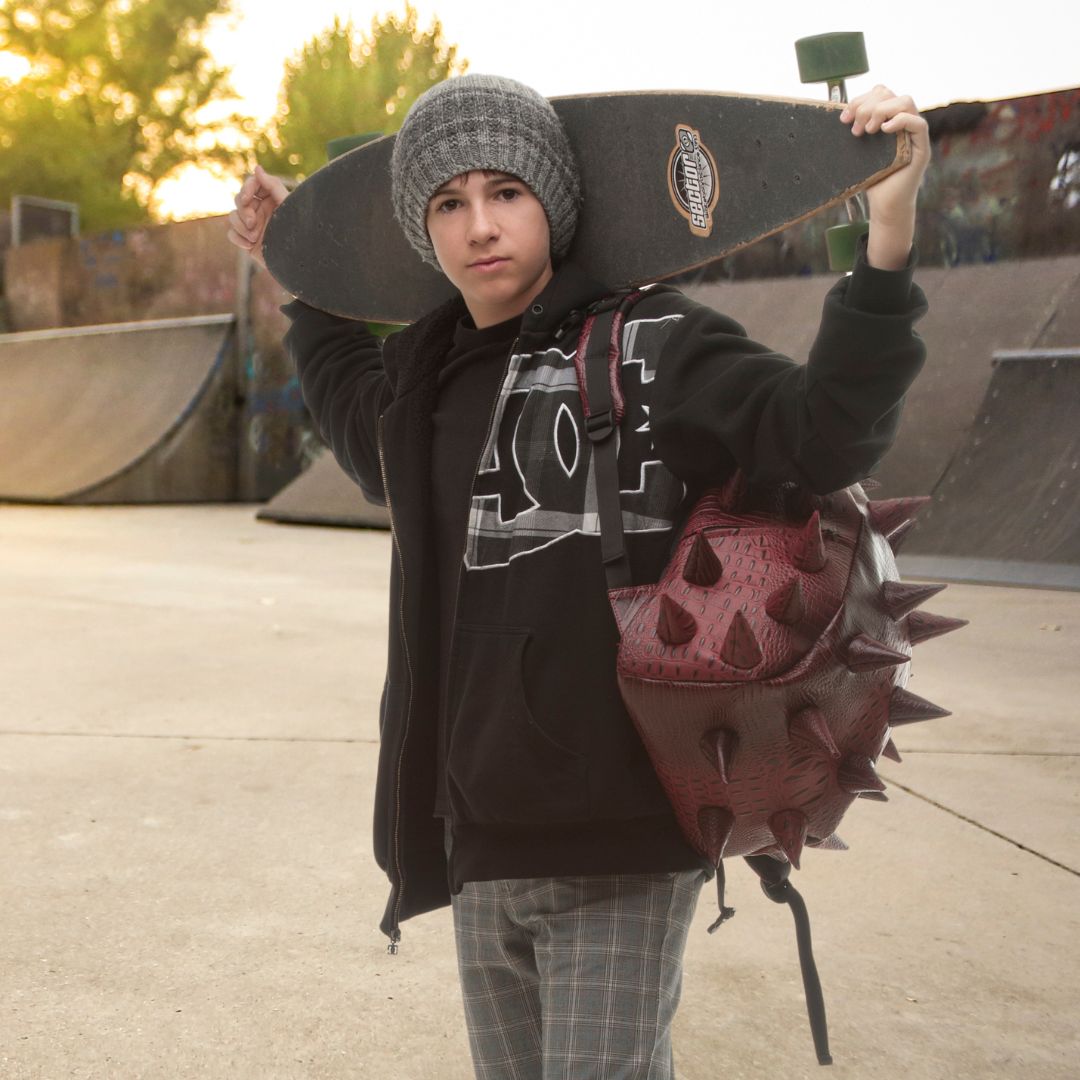 madpax's tweet photo. Introducing our new colorway...REDTILIAN! It is perfect for fall fashion in a dark red with super fun spikes. Pre-order in daypack or mini backpacks today at Madpax! https://t.co/GXaLRzPMpR
