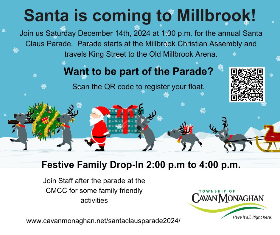 CavanMonaghan's tweet image. Santa is coming to Millbrook, Saturday December 14th.  Want to be part of the parade, scan the QR code or visit cavanmonaghan.net/santaclauspara….
