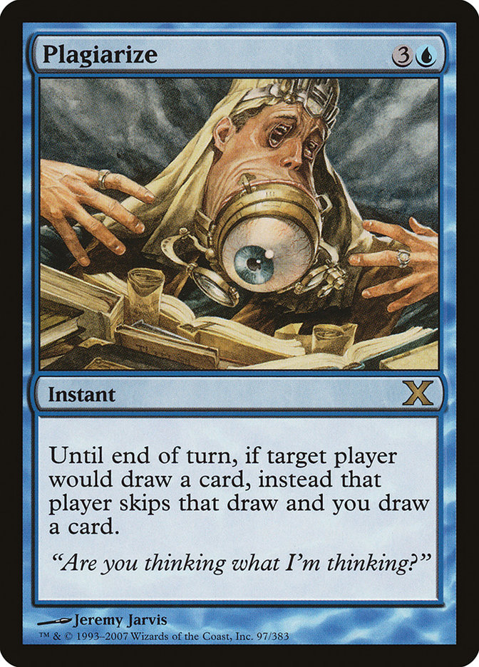 GamesfreakSA's tweet photo. Hey @Dunkatog, I got a rules question judges are conflicting on. If I cast Plagiarize targeting myself, and then swing Mr. Foxglove at a player with more cards, do I get to both draw cards and put a creature from my hand onto the battlefield? https://t.co/t2EFp9a9rg