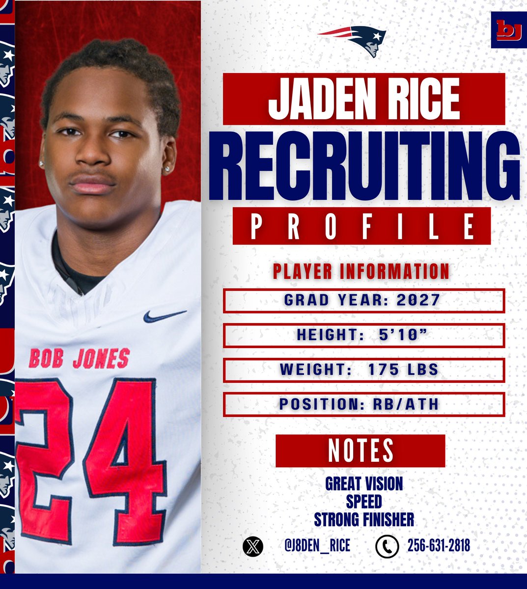 Jaden Rice 

🎥 ➡️ hudl.com/profile/198982…

#RecruitBJP | #weareBOBJONES