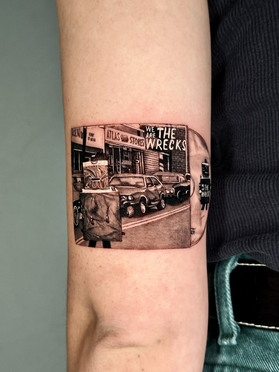 KaylynRhoad's tweet photo. got to tattoo this @WeAreTheWrecks album cover, I’d love to do more tats like this! https://t.co/MCwnm9kMs1