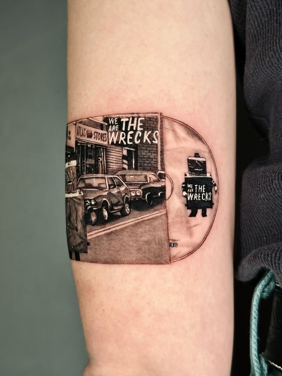 KaylynRhoad's tweet photo. got to tattoo this @WeAreTheWrecks album cover, I’d love to do more tats like this! https://t.co/MCwnm9kMs1