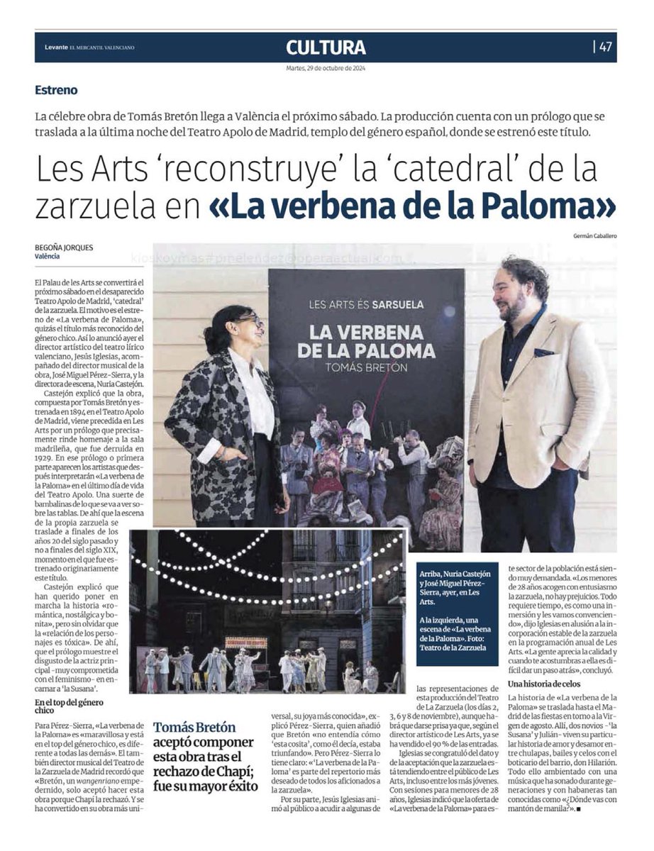 #LaVerbenaDeLaPaloma en <a href="/LesArtsValencia/">Les Arts, València</a> presentada! <a href="/levante_emv/">Levante-EMV</a>