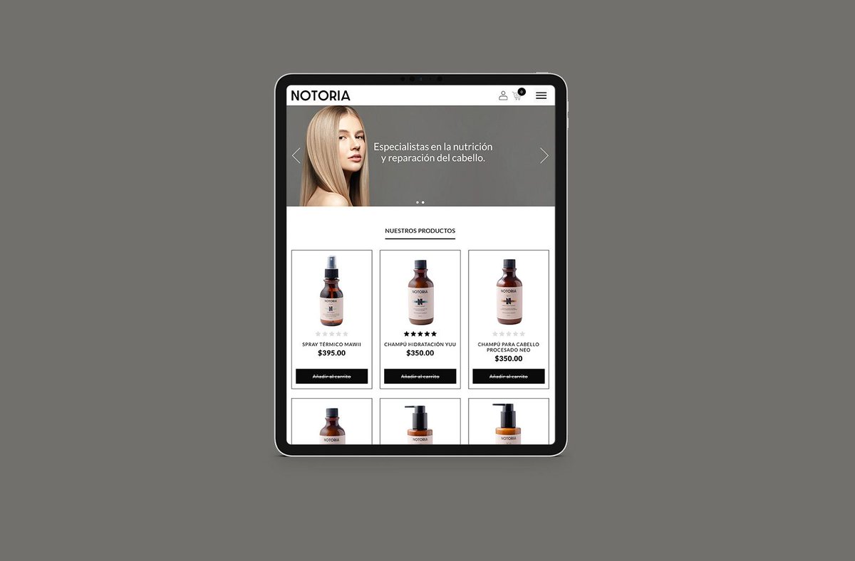 bioxnet's tweet photo. Creamos un sitio web para venta en línea para Notoria, una línea profesional de productos para el cuidado del cabello. Diseño reponsivo autoadministrable con pasarelas de pago con tarjeta de crédito y sistema de envíos. https://t.co/qByiLoP17Y https://t.co/jKPVvJfKts