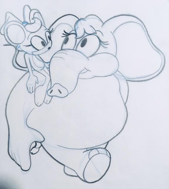 cartoonicus's tweet photo. Graphitetober Day 28: "JUMBO." 
Jumbo and her little friend "Bitsy." You know the old stereotype of Elephants being scared of mice? I wanted to put a subversion on that. 
#Cartoonicus #Inktober #Sonictober #Elephant #mouse #girl #cute #mobian #anthro #animal #sketch  Stay TOONED! https://t.co/9hTXbnJDBu