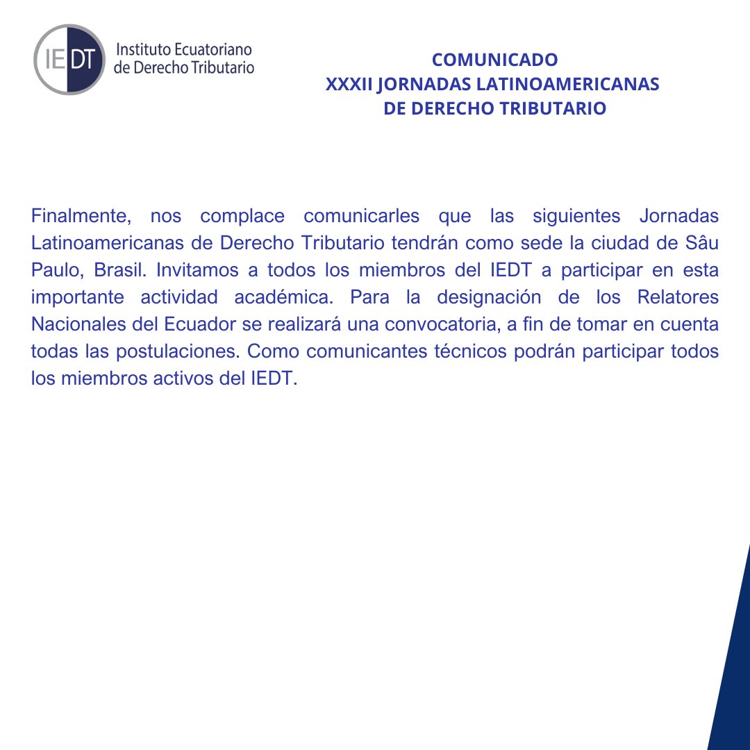 Gracias al ILADT, al Instituto Chileno de Derecho Tributario, a nuestros relatores nacionales, comunicantes técnicos, ponentes y miembros de la delegación por representar al país y al IEDT y dejar en alto el nombre del Ecuador !
#iedtelforoacadémicotributariomásimportantedelpaís